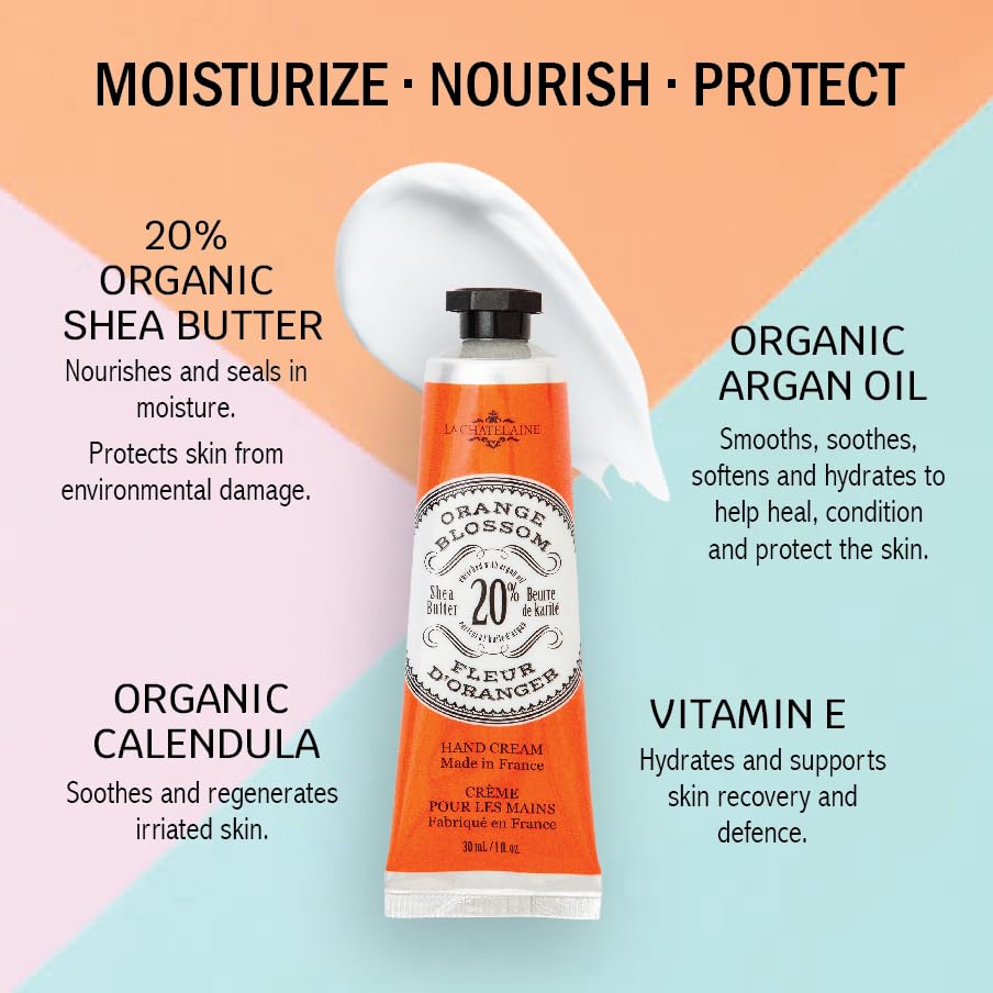 La Chatelaine Hand Cream Trio Tin, Holiday Gift Set, Natural Hand Lotion, Made in France with 20% Organic Shea Butter, Nourishing (Gardenia or Coconut Milk, Orange Blossom, Oud Rose) 3 x 1 fl. oz