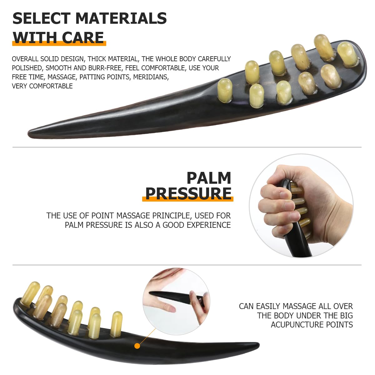 FERCAISH Ox Horn Massage Tool for Back, Neck, Eyes and Face - Meridian Head Scraping Stick for Guasha Therapy and Trigger Point Treatment