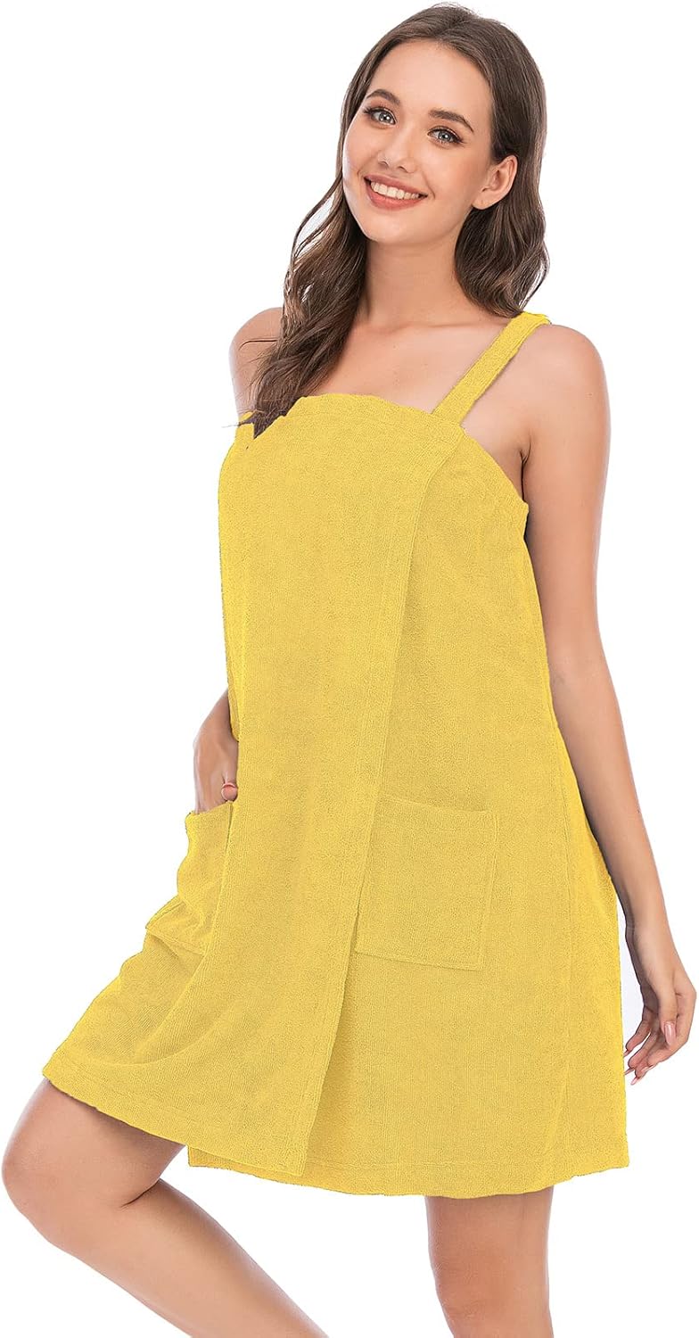 Veseacky Women Bath Wrap Towel for Womens Shower with Pocket Adjustable Spa Robe & Facial Headband