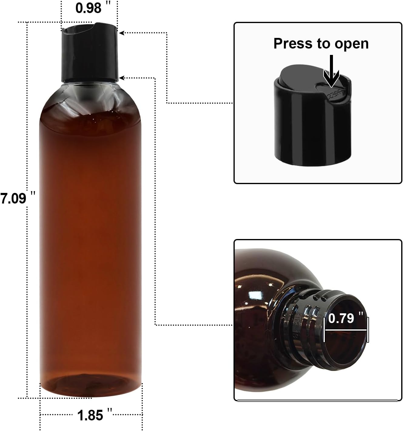 2 Pack 8 oz Amber Plastic Squeeze Bottles with Black Disc Caps Refillable Empty Travel Containers Bottles for Shampoo Conditioner Toiletries Lotions Oils BPA Free