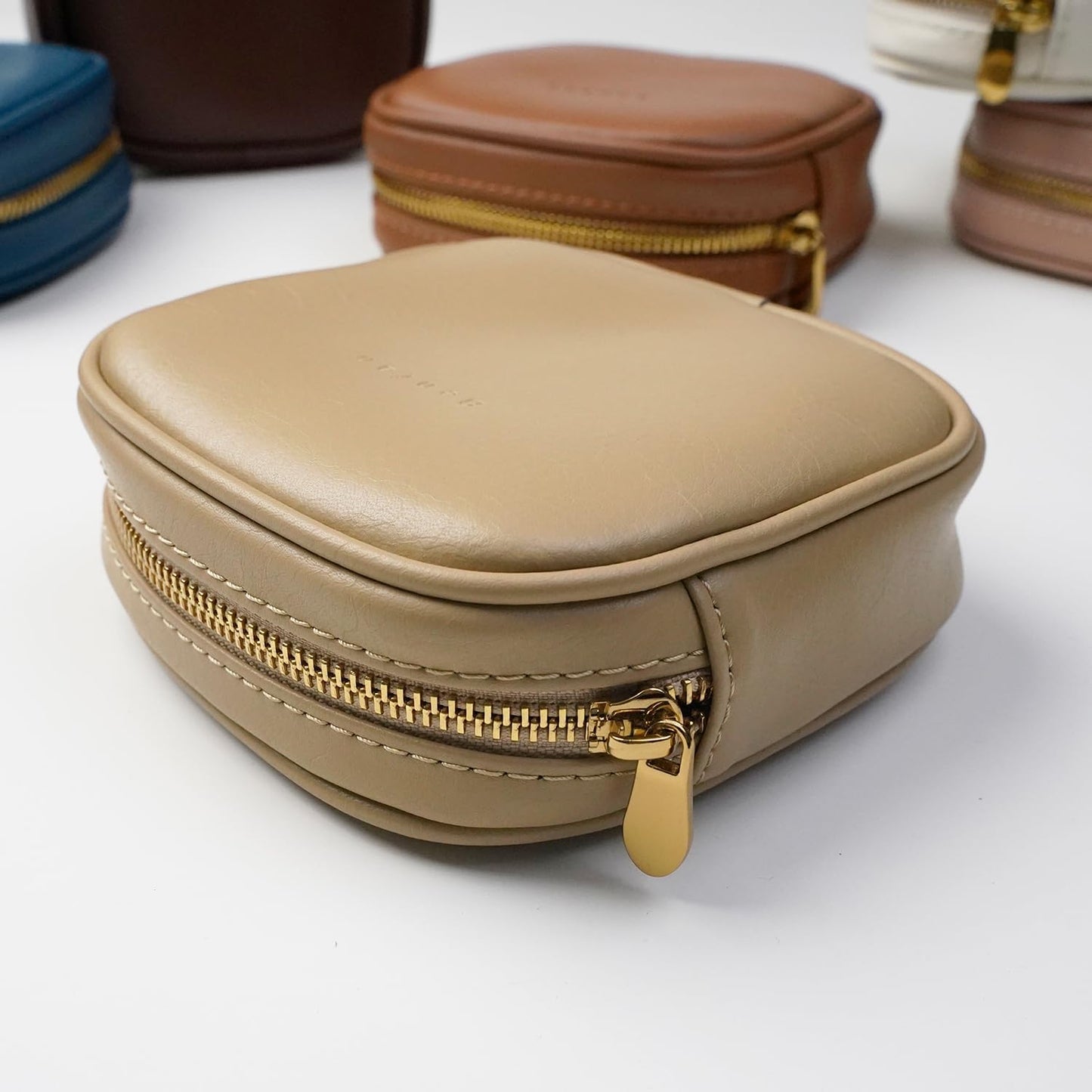 Leather Cosmetic Bag for Women Small Zipper Makeup Bag for Purse Waterproof Travel Makeup Organizer Charger Storage Pouch Color Yellow