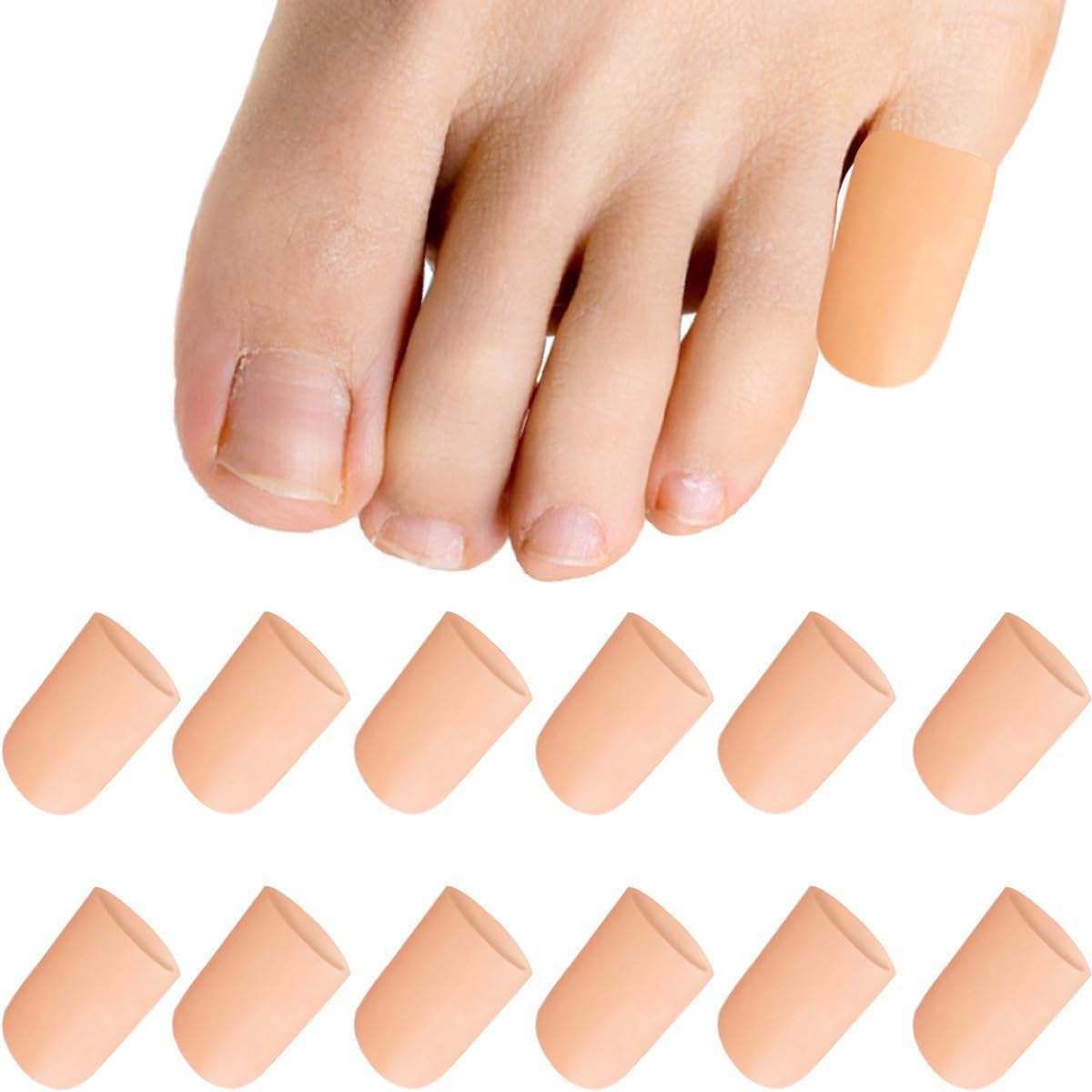 12 PCS Gel Toe Protectors for Men and Women to Protect and Cushion Corns, Calluses, Toe Blisters, Hammer Toes, Ingrown or Missing Toenails, Relieve Foot Pain (Beige, S)