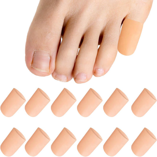 12 PCS Gel Toe Protectors for Men and Women to Protect and Cushion Corns, Calluses, Toe Blisters, Hammer Toes, Ingrown or Missing Toenails, Relieve Foot Pain (Beige, S)