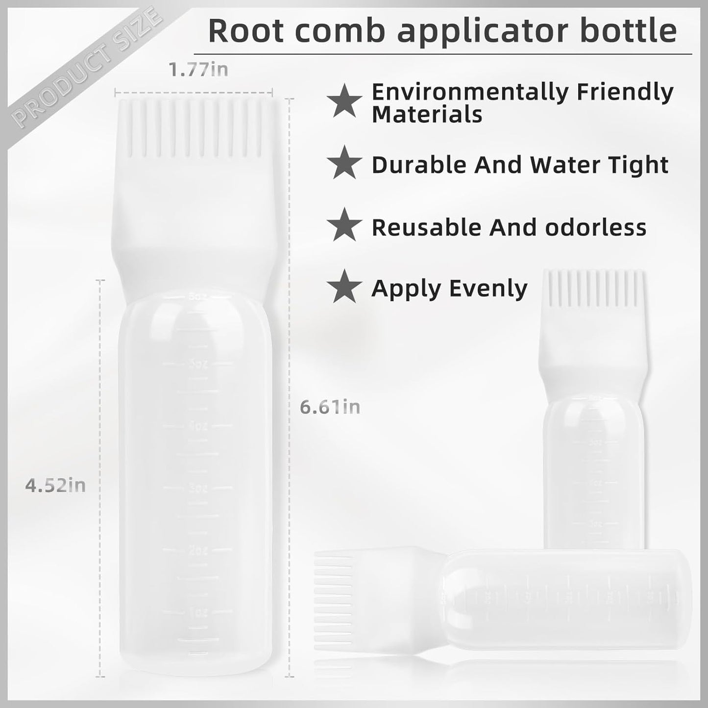 BLAAROOM Root Comb Applicator Bottle 6 Ounce, 4 Pack Hair Oil Applicator with Root Comb Brush for Scalp Hair Oiling - White