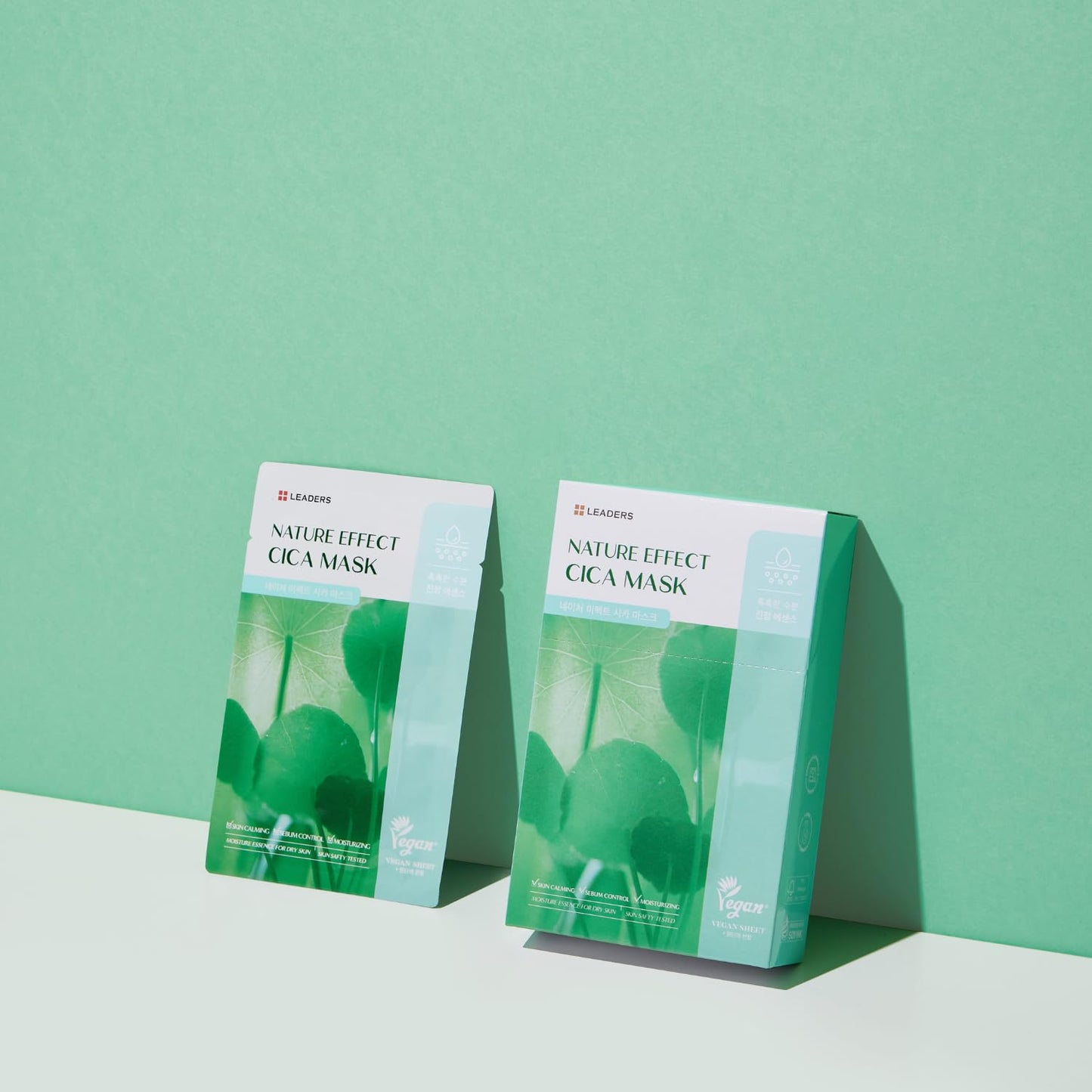 LEADERS Nature Effect Cica Mask – Hydrating & Soothing Face Mask with Cica & Tea Tree Extracts for Healthy Skin, Skin Calming & Moisturizing, Vegan & Plant-Derived, Sebum Control - 10 Sheets