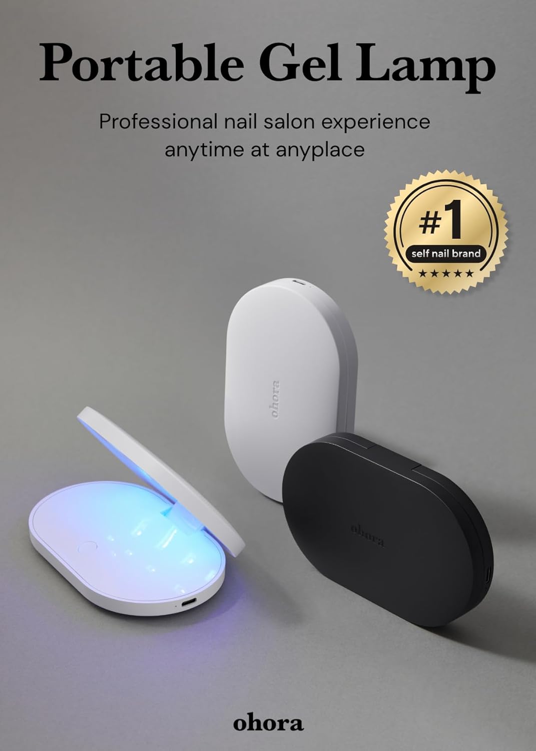 ohora Pro Portable Gel Lamp (Black) - 11W Max, Timer (60s), Portable Lamp for Curing Gel Nail Art, Polish, Stickers and Strips