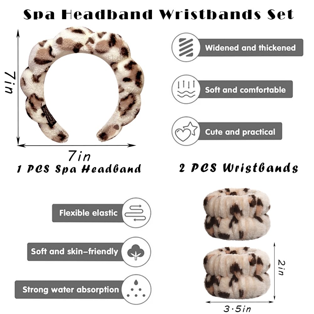 Spa Headbands for Washing Face Wristband Set Sponge Makeup Skincare Headband Wrist Towels Bubble Soft Terry Towel Cloth Hairband for Women Puffy Headwear Non Slip Thick Thin Hair Headwear