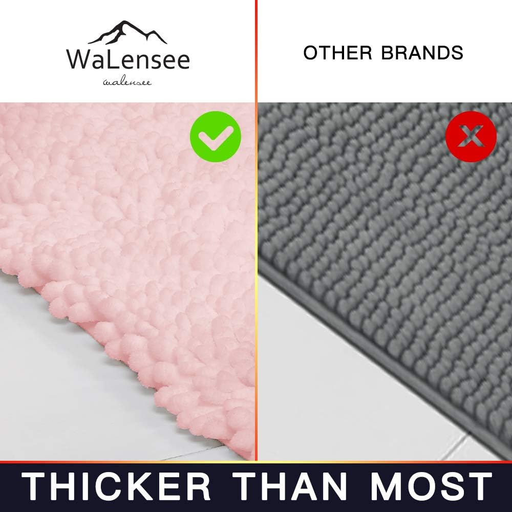 Walensee Bathroom Rug 2 Pieces Set Non Slip Bath Mat (20"x32" Plus 20"x24" U Blush) Water Absorbent Super Soft Shaggy Chenille Machine Washable Dry Extra Thick Perfect Carpet for Shower Floor