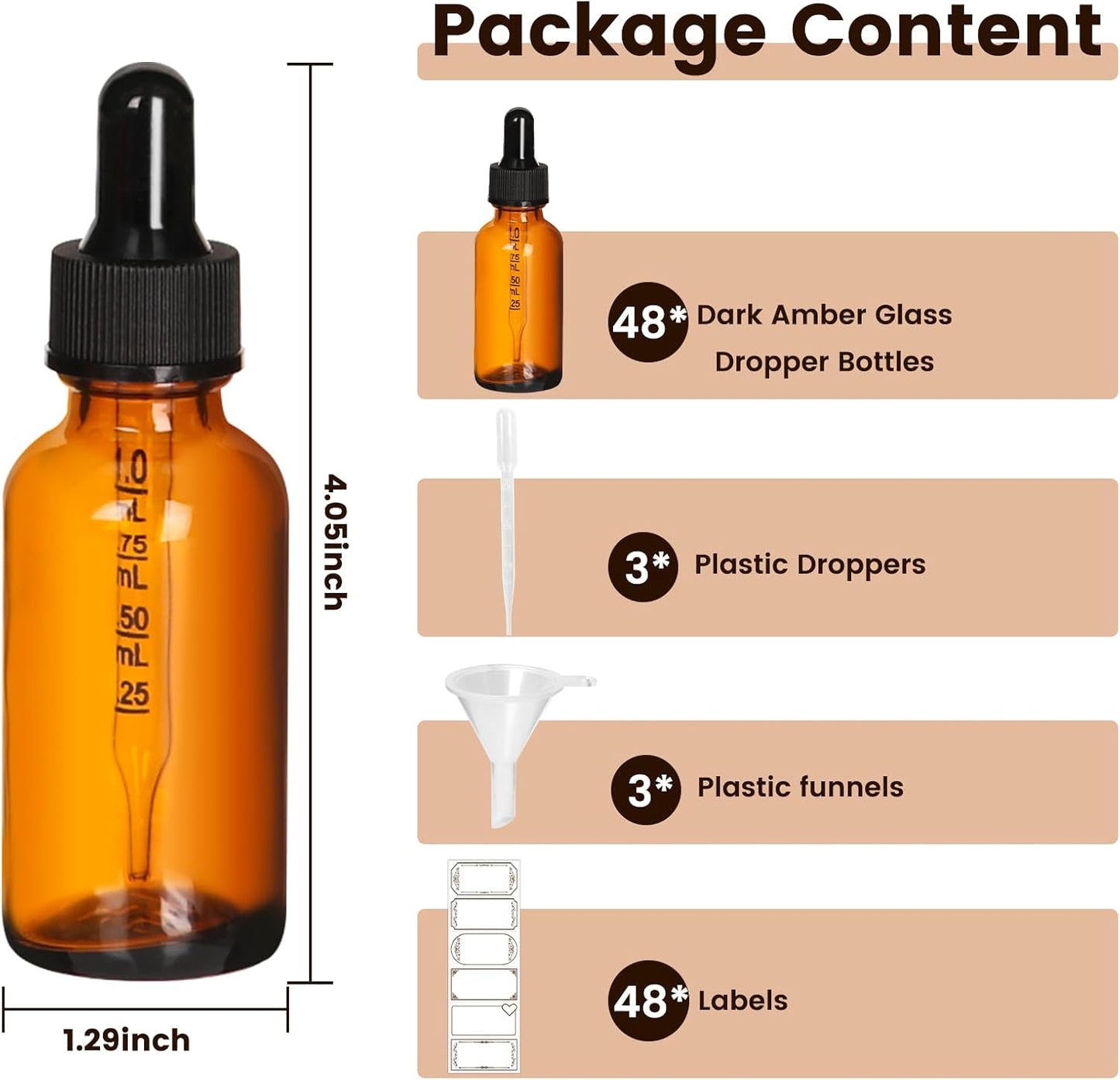 AuroTrends Amber Dropper Bottle 1 oz 6Pack, Glass Tincture Bottles with Dropper - Amber Glass Dropper Bottle 1 oz with Funnel/Stickers/Plastic Graduated Pipette (1fl.oz, Set of 6)