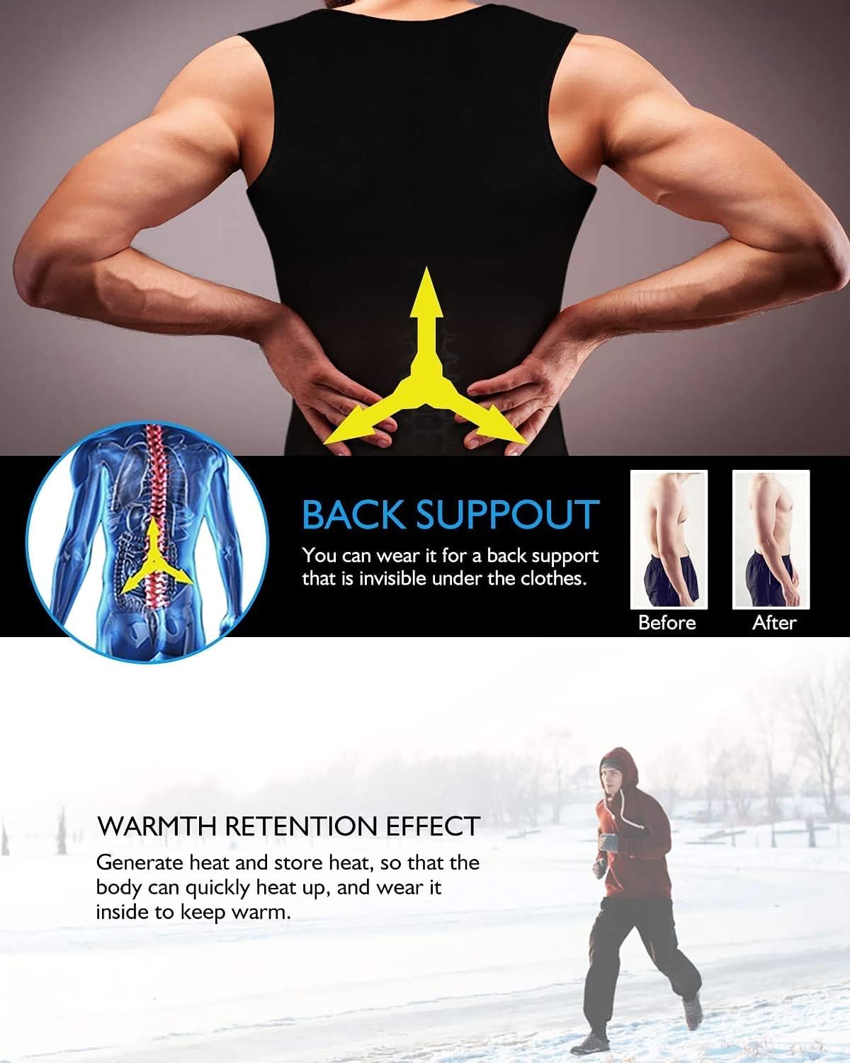 NonEcho Men Sauna Vest Hot Sweat Waist Trainer Corset Neoprene Tank Top Shapewear Slimming Shirt Workout Suit