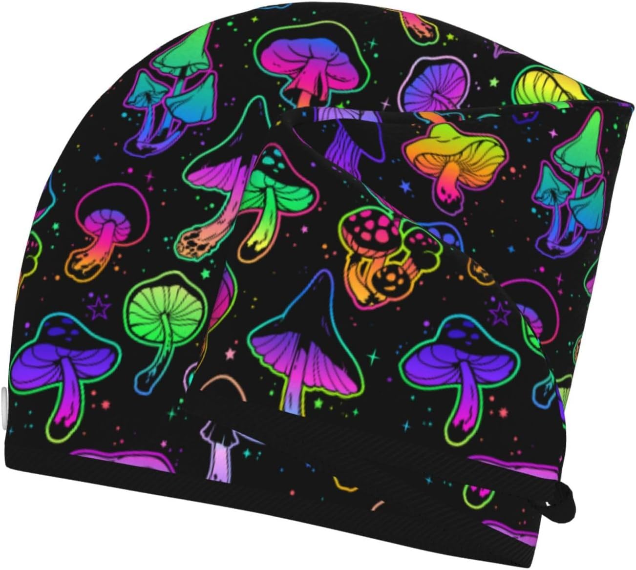 Mushrooms Hair Towel Wrap Microfiber Fast Drying Hair Turban with Buttons for Women Drying Curly, Long & Thick Hair