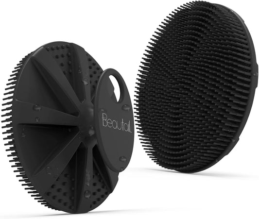 Silicone Body Scrubber, BEAUTAIL Shower Bath Scrubber, More Hygienic Than Traditional Loofah, Lather Nicely, Long Lasting, Gentle Exfoliating Brush for Women Men Baby Sensitive Skin, 1 Pack, Black