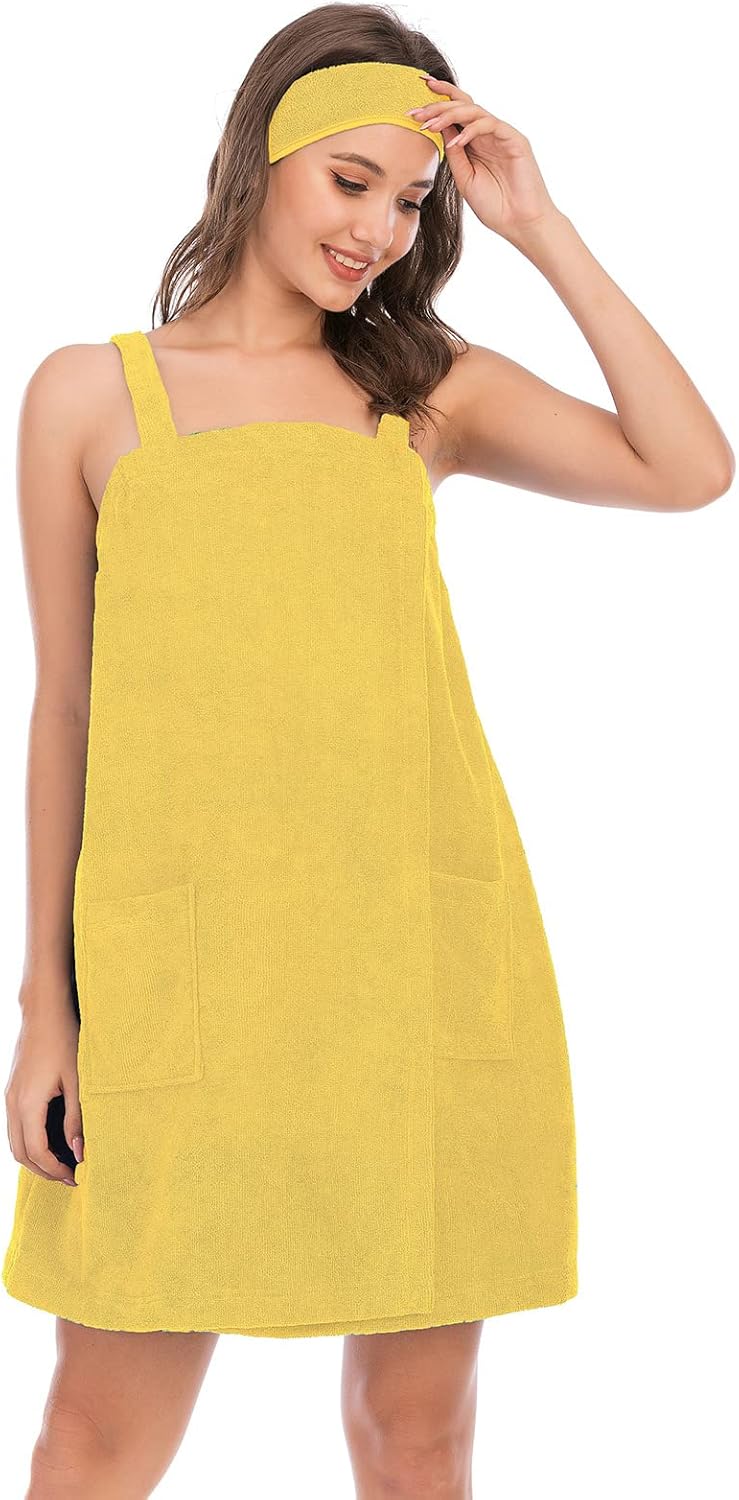 Veseacky Women Bath Wrap Towel for Womens Shower with Pocket Adjustable Spa Robe & Facial Headband