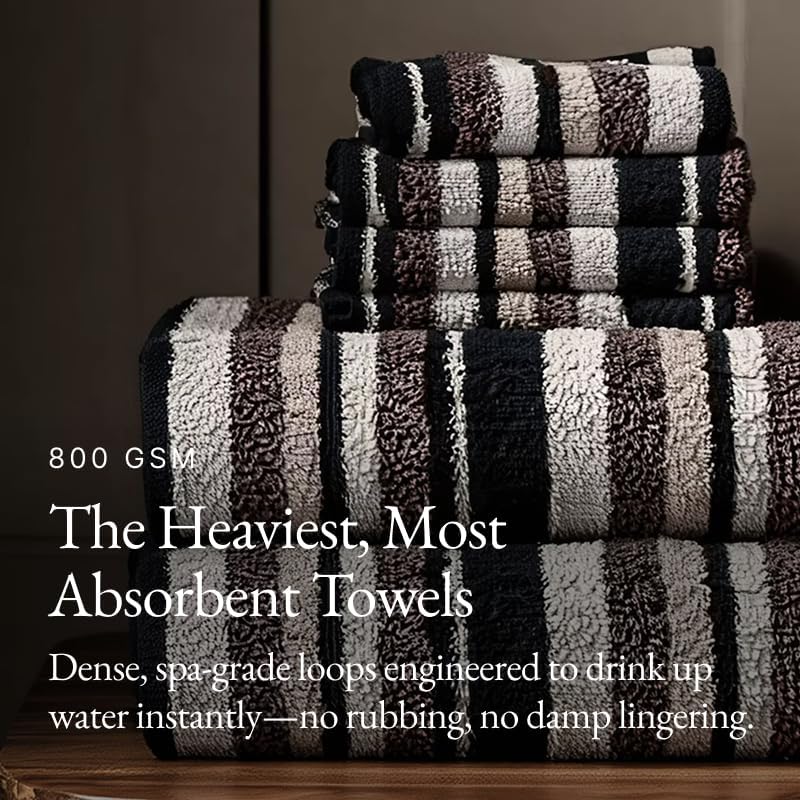 Italic Ultraplush Luxe 6 Piece Towel Set – 2 Bath Sheets, 2 Hand Towels, 2 Washcloths – 800GSM Soft, Highly Absorbent & Quick Drying, Resort Grade 100% Australian Cotton Towels (Stripe Multi-Color)