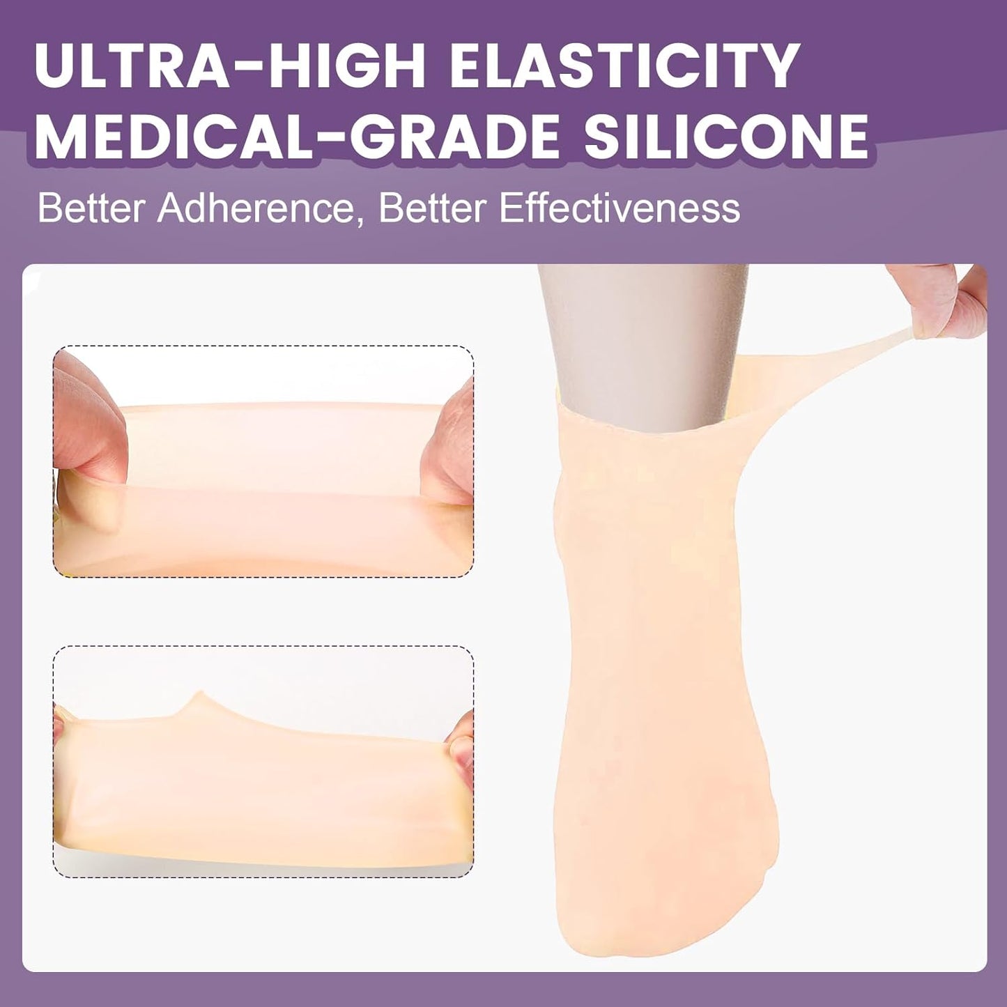 5 Pairs Silicone Socks for Dry Cracked Feet, Women's Foot Socks for Moisturizing (Beige, Fits Up to Size 11)