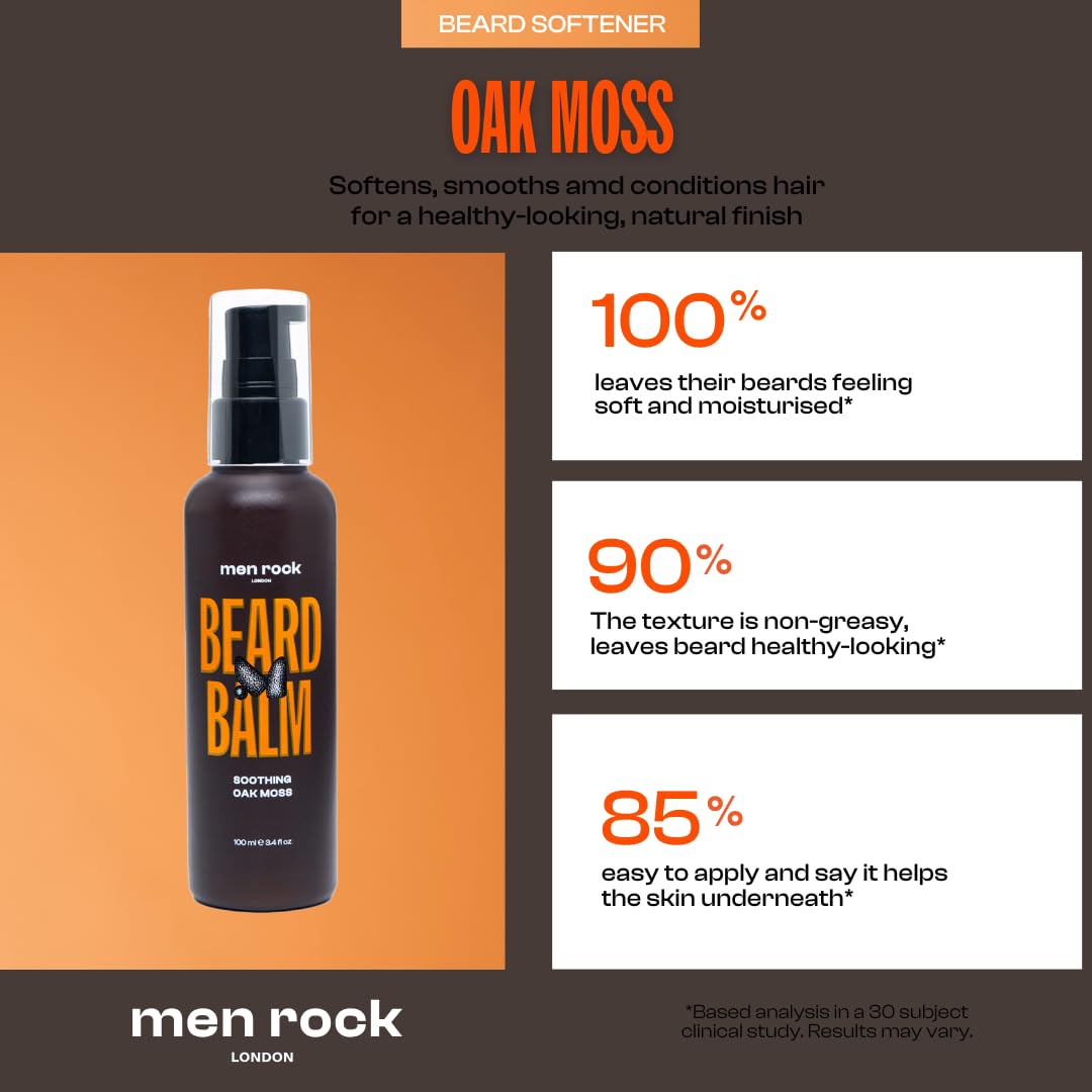 Men Rock Soothing Beard Balm - Oak Moss - Leave In Beard Conditioner for Men - Mens Skincare Products - Conditioning and Softening Balm - 3.4 oz