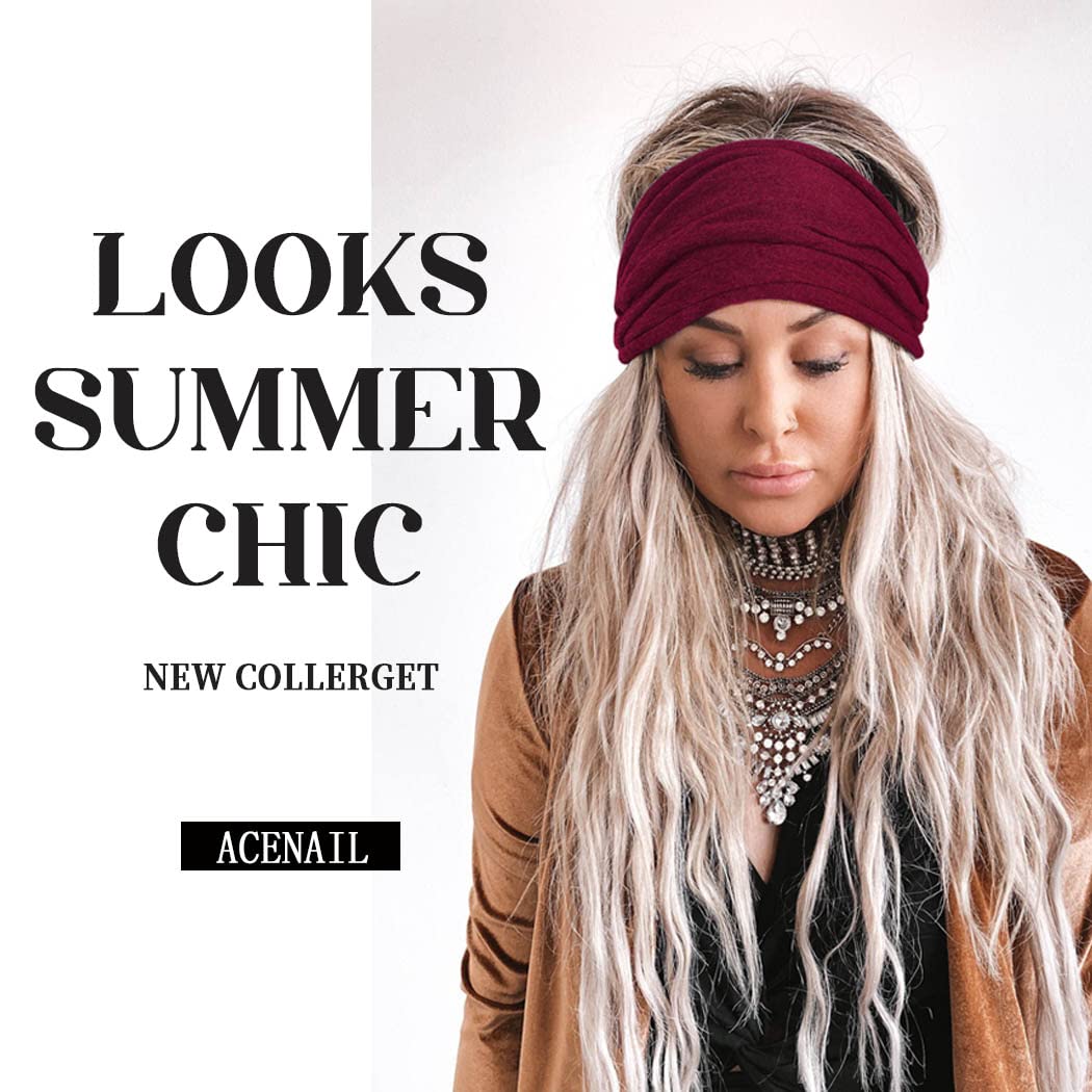 Acenail Wide Headbands Women Knotted Turban Headband Elastic Non Slip Hairbands Workout Yoga Sweatbands Cotton Hair Scarfs Boho Head Wraps Fashion Hair Accessories for Women 4Pcs (Solid)