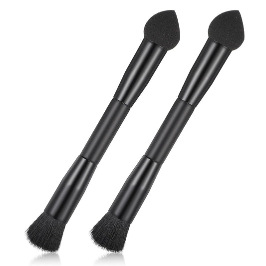 JIEYAO 2 Pcs Dual Ended Hairline Powder Brushes, Precision Makeup Brush Root Concealer Brush Set with Sponge Tip and Soft Bristles for Covering Hair Root Touch Up Contouring Blending