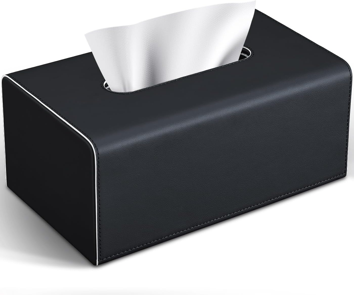 KINGFOM Tissue Box Cover, PU Leather Rectangular Tissue Box Holder with Magnetic Bottom Cover for Facial Tissues/Napkins, Office & Living Room Decor Box (Black)