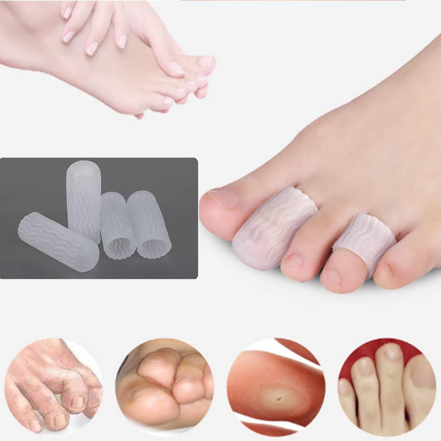 10 Pcs Silicone Toe Protectors, Toe Sleeves Callus Cushion Gel Toe Caps for Blisters, Corns, Toe Cracking, Pain Relief and Reduce Friction