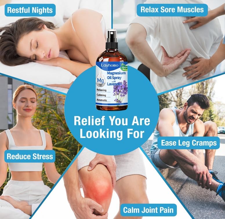 Magnesium Oil Spray for Sleep,Pure Magnesium for Feet,Soothing Sore Muscles & Relaxing,Pain,Ultra Concentration with Lavender-200ML