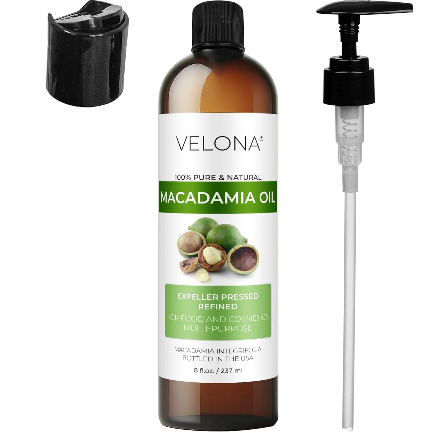 velona Macadamia Nut Oil 8 Fl Oz | 100% Pure and Natural Carrier Oil | Refined, Cold pressed | Cooking, Skin, Hair, Body & Face Moisturizing | Use Today - Enjoy Results