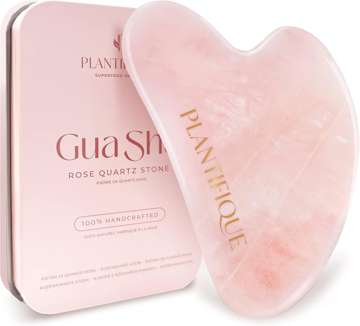 PLANTIFIQUE Rose Quartz Gua Sha Tool – Anti-Aging Face Massager & Jawline Shaper for Skincare Routine – Facial Massage & Skin Care Gift