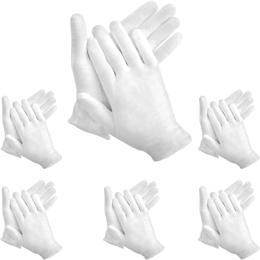 White Cotton Gloves, 12 Pairs of White Gloves are Suitable for Dry Hand Moisturizing Cosmetics, Hand Spa, Jewelry Coin Inspection, Inspection Gloves, and Service Gloves. Elastic Moisturizing Gloves