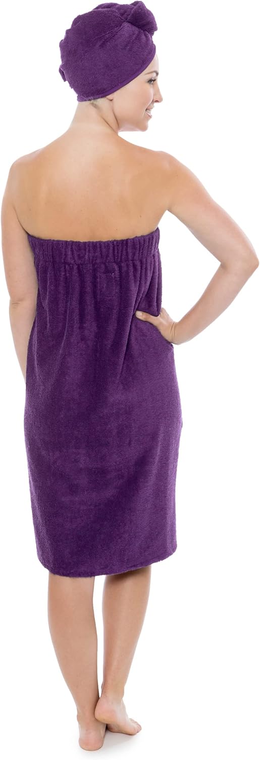 TexereSilk Women's Towel Wrap - Rayon Cotton Blend Spa Wrap Set (The Waterfall, Purple, Small/Medium)