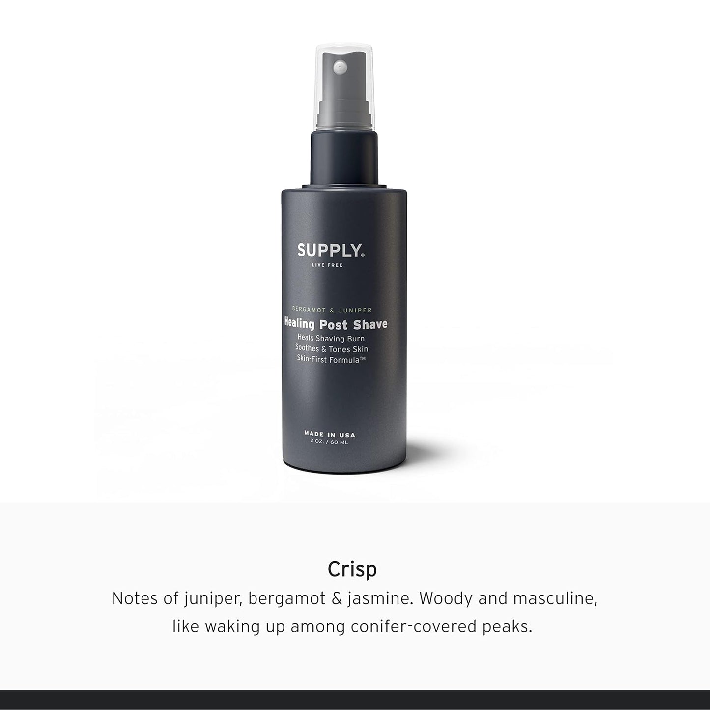 SUPPLY Healing Post Shave- Juniper and Bergamot After Shave- Alcohol- Free Soothing Formula for Men- Nourishes, Soothes and Boost Cell Repair- for Sensitive and Acne-Prone Skin- 2 oz. Bottle