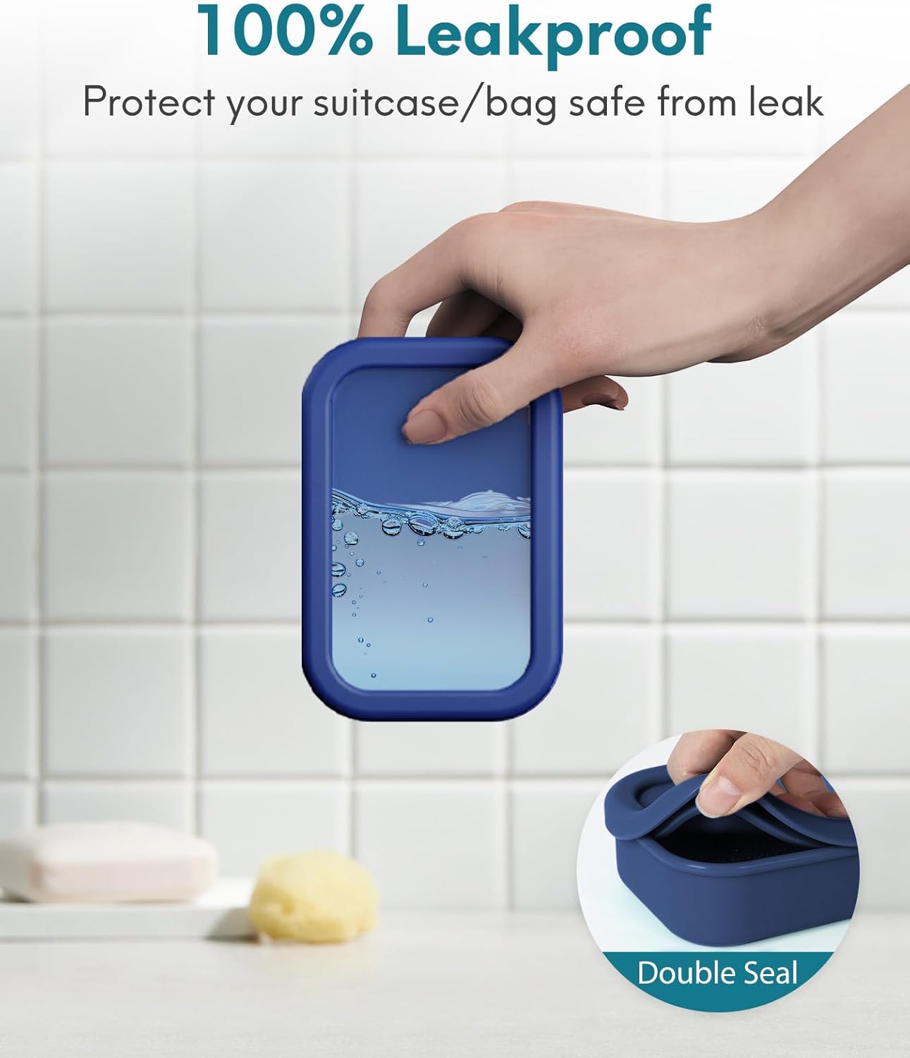 Quatish Solid Shampoo Bar Holder, Large Leakproof Travel Soap Case, Silicone Soap Box with Draining Layer, Enhanced Soap Container, Suitable for Camping, Gym, Bathroom, Outdoor Essentials, Dark Blue