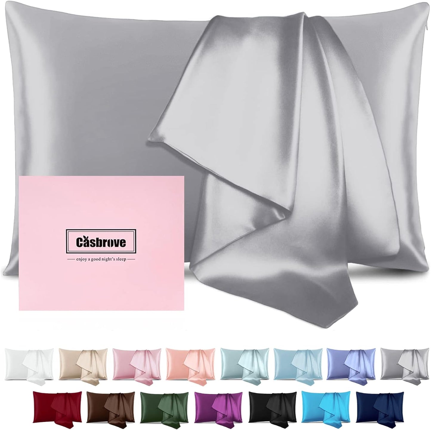Silk Pillowcase for Hair and Skin Mulberry Silk Pillowcase Soft Breathable Smooth Both Sided Natural Silk Pillowcase with Zipper Beauty Sleep Silk Pillow Case 1 Pack for Gift (King, Silver Gray)