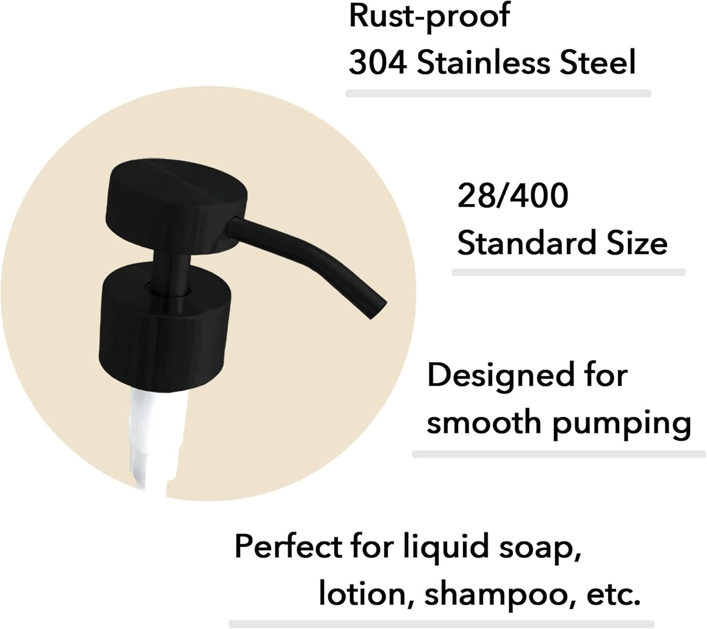 Black Soap Pump Replacement, 2 Pack Pump Head, 28/400 Threads Standard Size, for Bathroom and Kitchen (Matte Black)