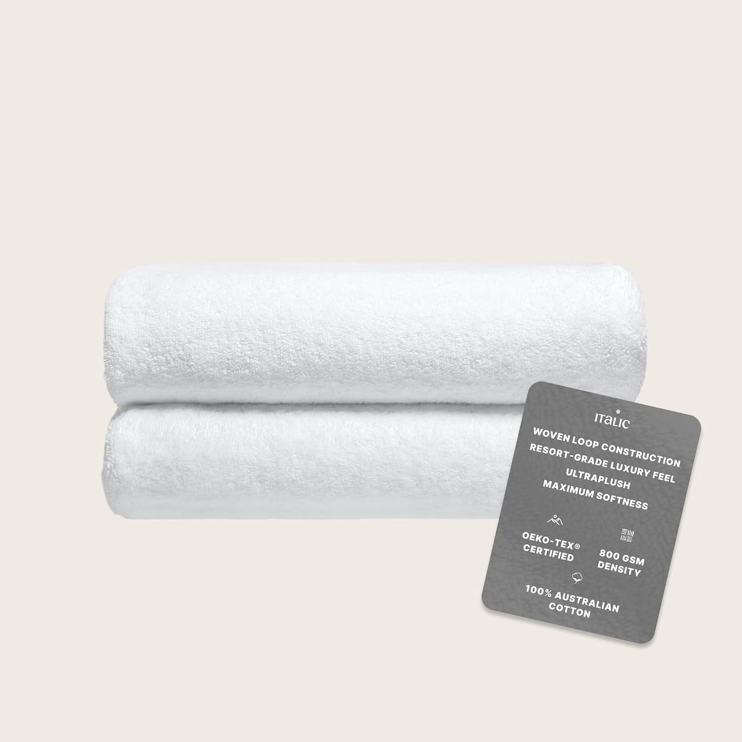Italic Ultraplush 100% Australian Cotton Towels - Set of 2 Luxury Bath Towels, Quick Dry Plush and Absorbent, Heavy Duty Large Bath Towels, 800GSM Towels for Bathroom & Spa (White)