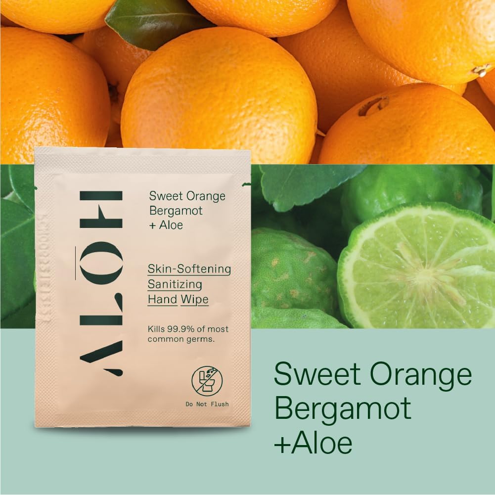ALŌH Skin - Softening Sanitizing Hand Wipes – Sweet Orange Bergamot - 1 Box of 500ct Individually Wrapped Wipes