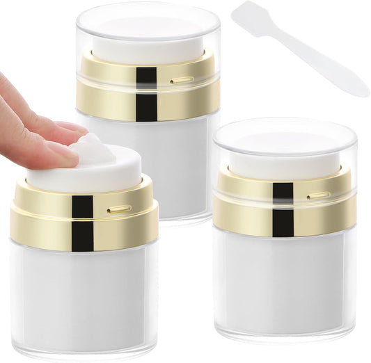 Segbeauty 1oz Airless Bottles Travel, 30ml Airless Pump Jars Refillable Travel Bottles Empty Makeup Containers Lotion Dispenser, Pack of 3 Gold Vacuum Bottle for Lotion Moisturizer Creams