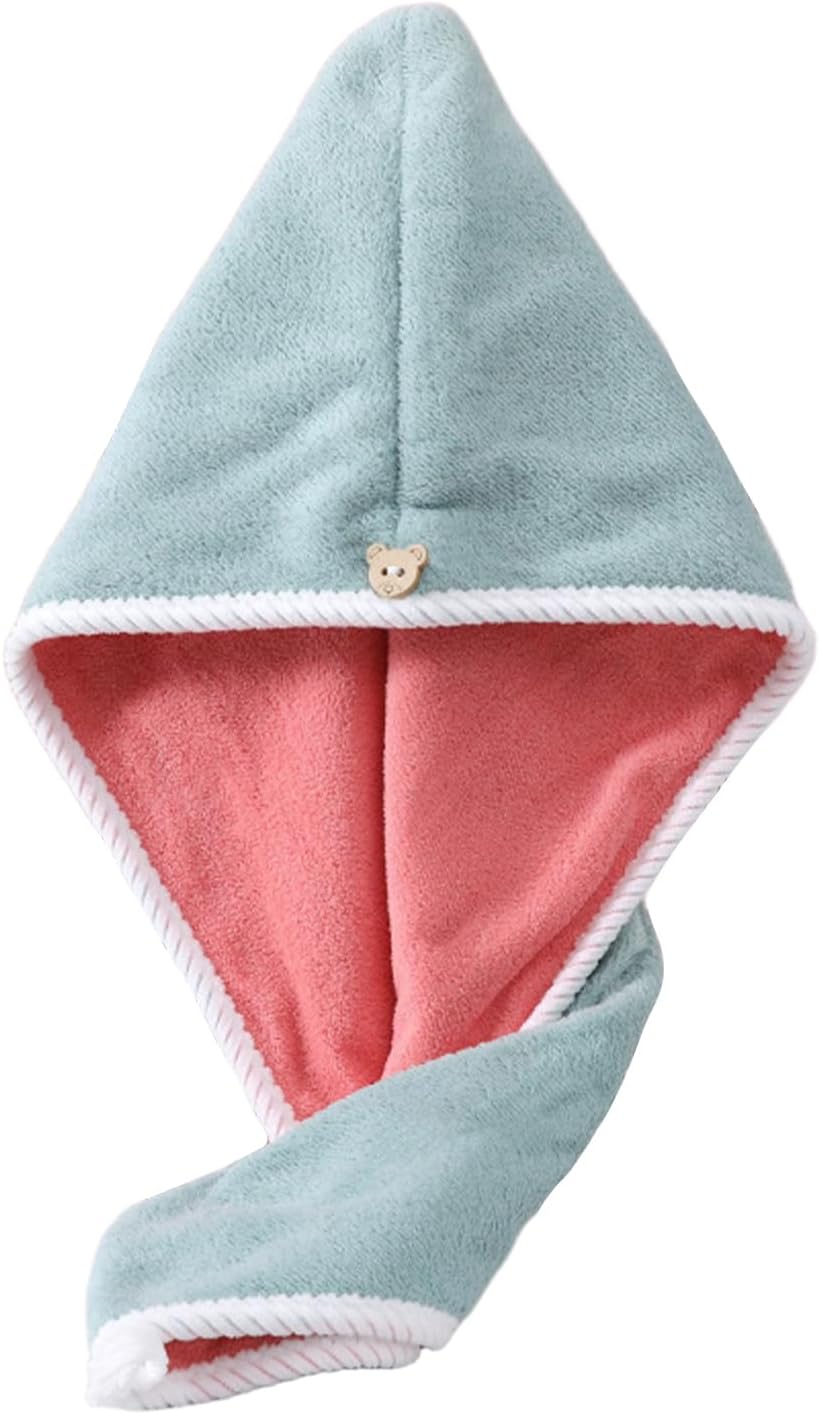 Microfiber Hair Towel, Hair Towel wrap for Women,Hair wrap Towels,Hair Turbans for Women Wet Hair, wrap for Kids (Pink and Green) 1pcs