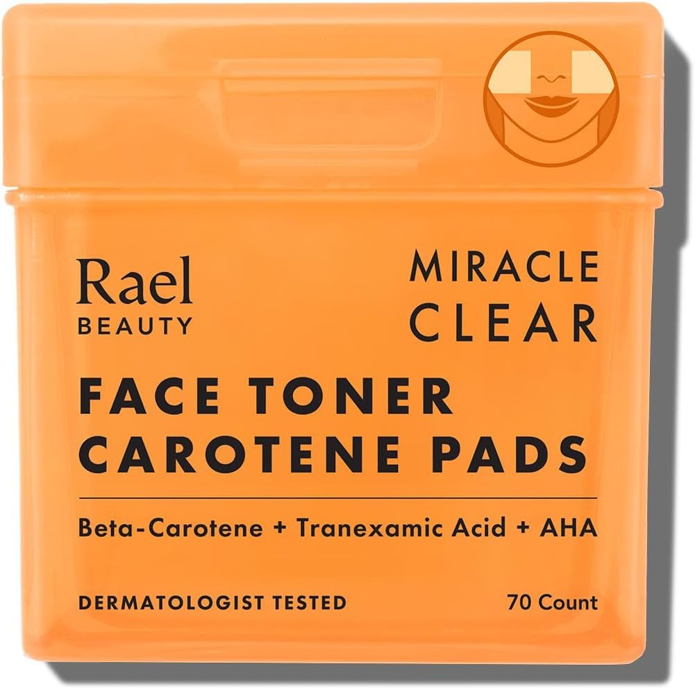 Rael Toner Pads - Cotton Pad for Face, Korean Skin Care, Dual Textured, Exfoliating and Soothing with Carotene, Niacinamide, Hyaluronic Acid, Hydrating, Vegan (70 Count)