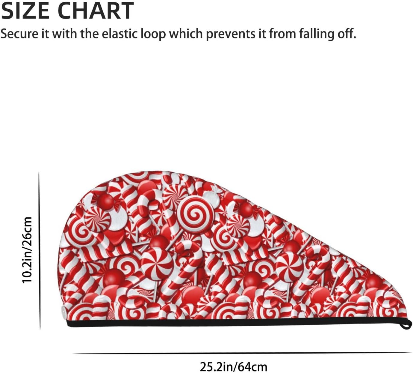 Christmas Swirl Candy Hair Towel Wrap Microfiber Fast Drying Hair Turban with Buttons for Women Drying Curly, Long & Thick Hair