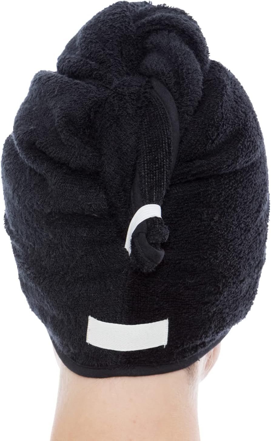 Texere Women's Viscose from Bamboo and Cotton Terry Hair Towel - Lightweight, Absorbent Quick Drying Hair Wrap - Twist Towel with Elastic Loop Holder (Tya, Black, U)