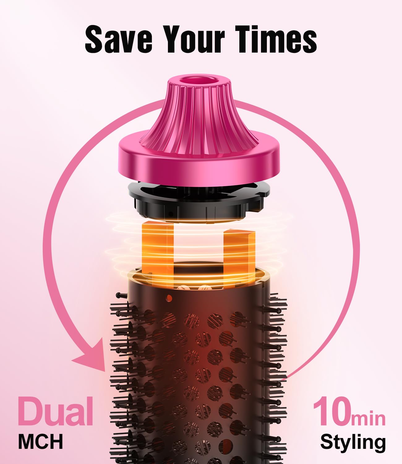 Terviiix 1.77" Ionic Thermal Brush, Heated Round Brush with Dual MCH Tech, 9 Temp Adjustments, 30S Fast Heating, Easily Create 90's Voluminous & Smooth Style, Non-Blowing, Dual Voltage