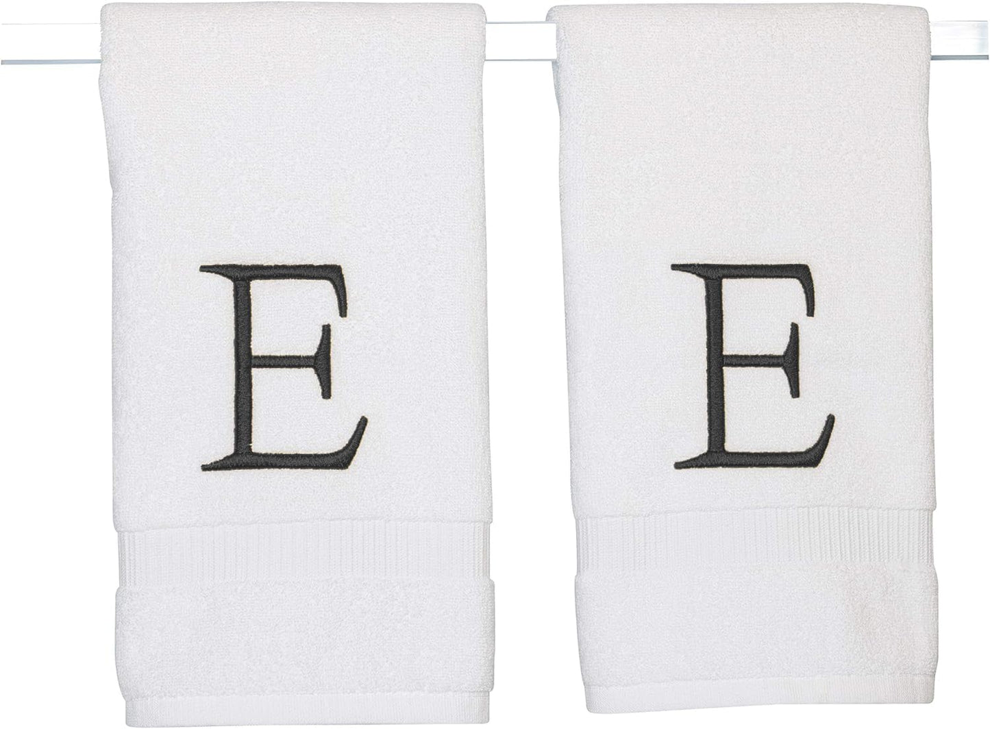 Dark Gray Monogram Hand Towel for Bathroom - Monogrammed Initial Hotel Quality Decorative Embroidered Luxury Towel for Powder Room, Spa - GOTS Organic Certified - Pack of 2, Letter E