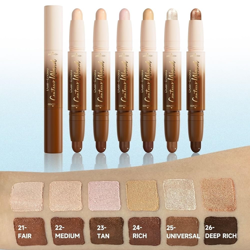evpct Nuetral Nude & Silver Shimmer Cream Contour Stick Face Body Makeup Dual Ended, no Transfer Waterproof 2 in 1 Cream Concealer Stick Contouring Makeup, Nose Contour Bronzer Sticks Face Highlighter