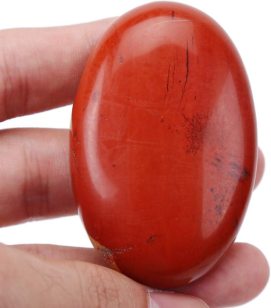 Natural Red Jasper Oval Polished Worry Stones, Healing Crystal Indoor Fountain Stones Massage Energy Anxiety Relief Items