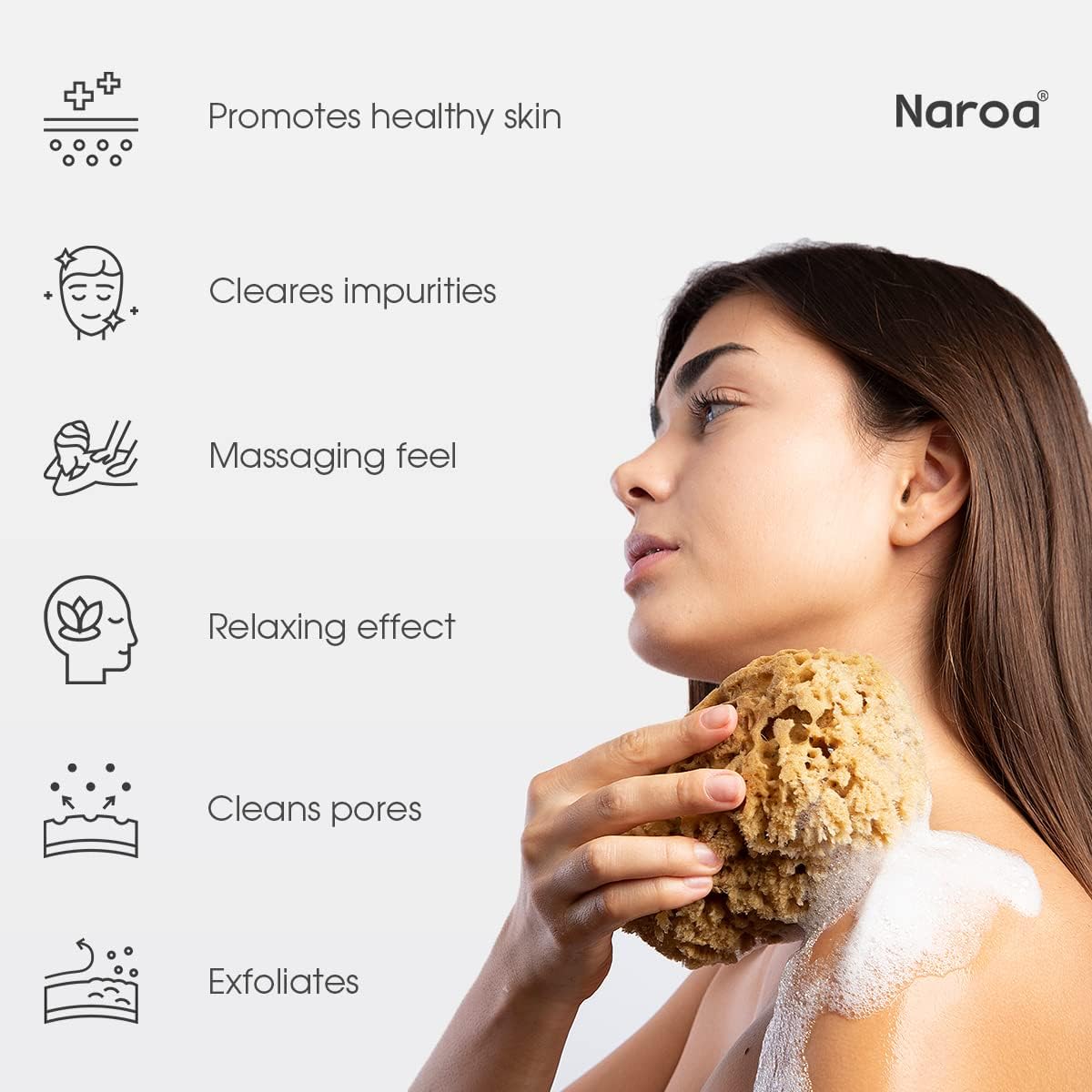 Naroa Massage Natural Shower Sponge | Unbleached Body Scrubber Puff | Bath Sea Loofah for Healthy Skin | Sustainable Plastic Free (Small)