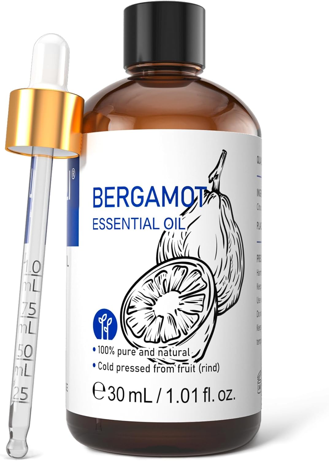 HIQILI Bergamot Essential Oil for Diffuser, Skin, Hair, DIY, 100% Pure & Natural - 1.01 Fl Oz (30 mL)