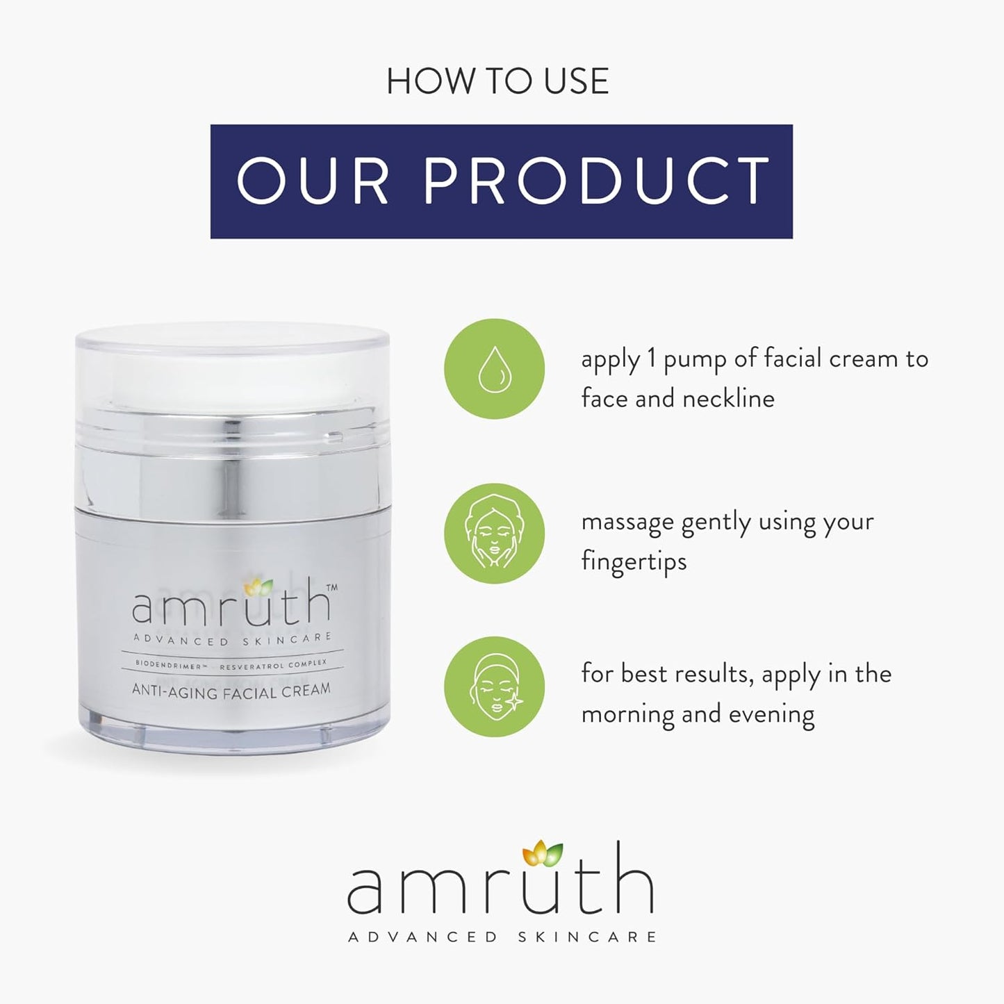 Amruth Resveratrol Daily Anti-Aging Facial Cream, 1oz Jar with Pump, Lightweight, Firms and Nourishes Skin, Smooths Appearance of Fine Lines and Wrinkles