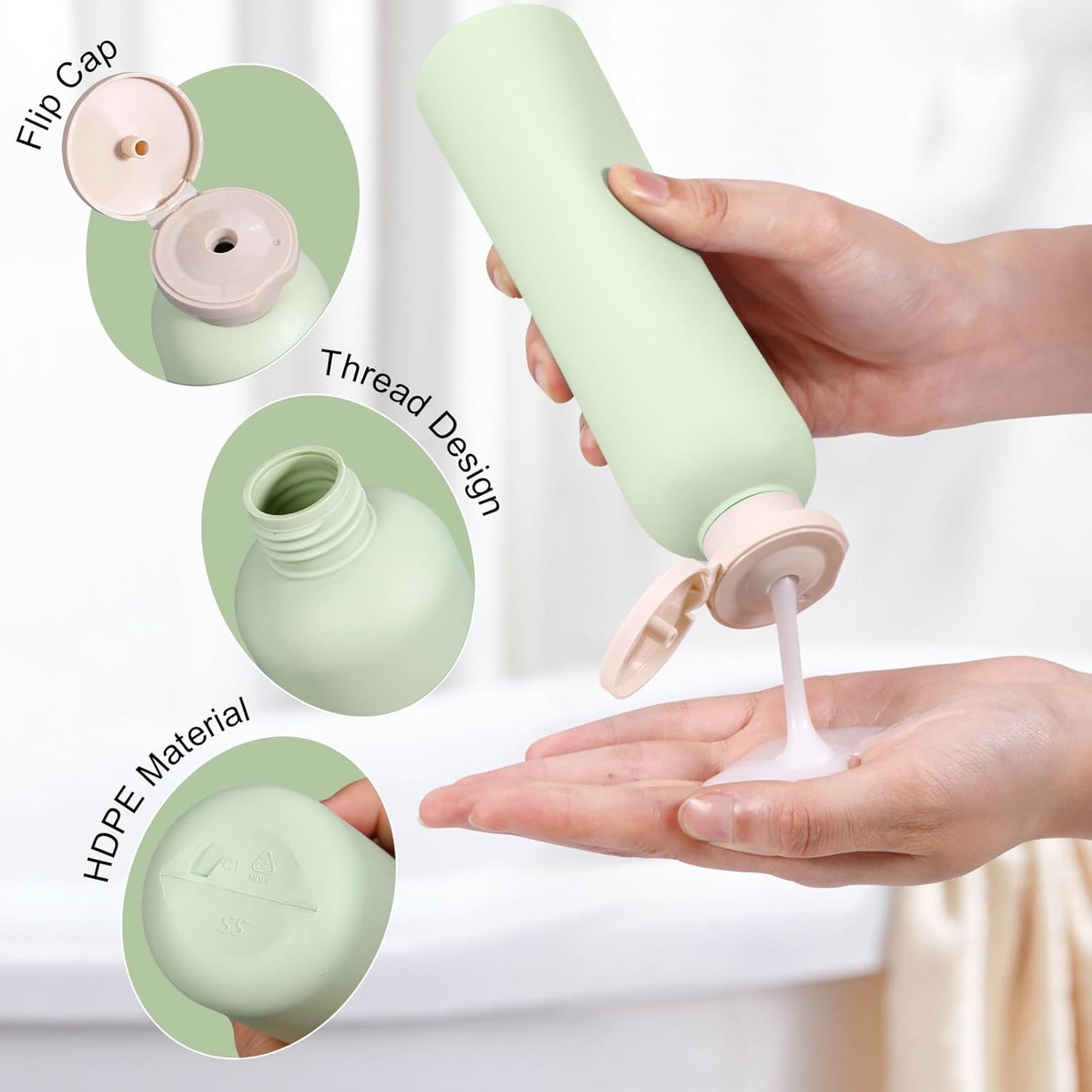 8.8oz Travel Essentials Shampoo Bottles for Toiletries,Empty Plastic Squeeze Bottles with Flip Cap for Tavel Size Shampoo and Conditioner (3 pack, green)