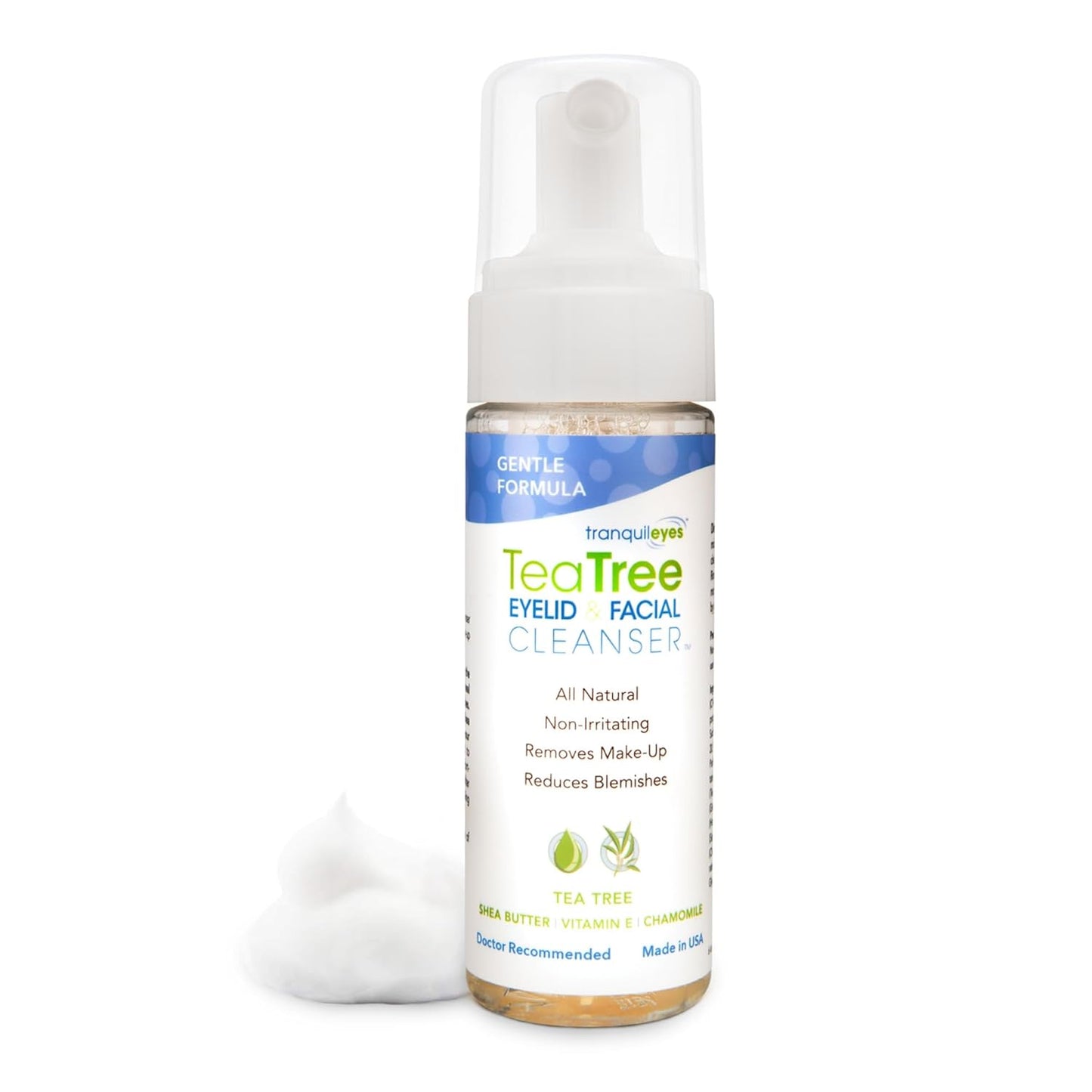 Gentle Tea Tree Oil Foaming Facial Cleanser – 1.6oz – Non-Irritating Eyelid Cleanser & Face Wash with Tea Tree, Chamomile & Shea Butter