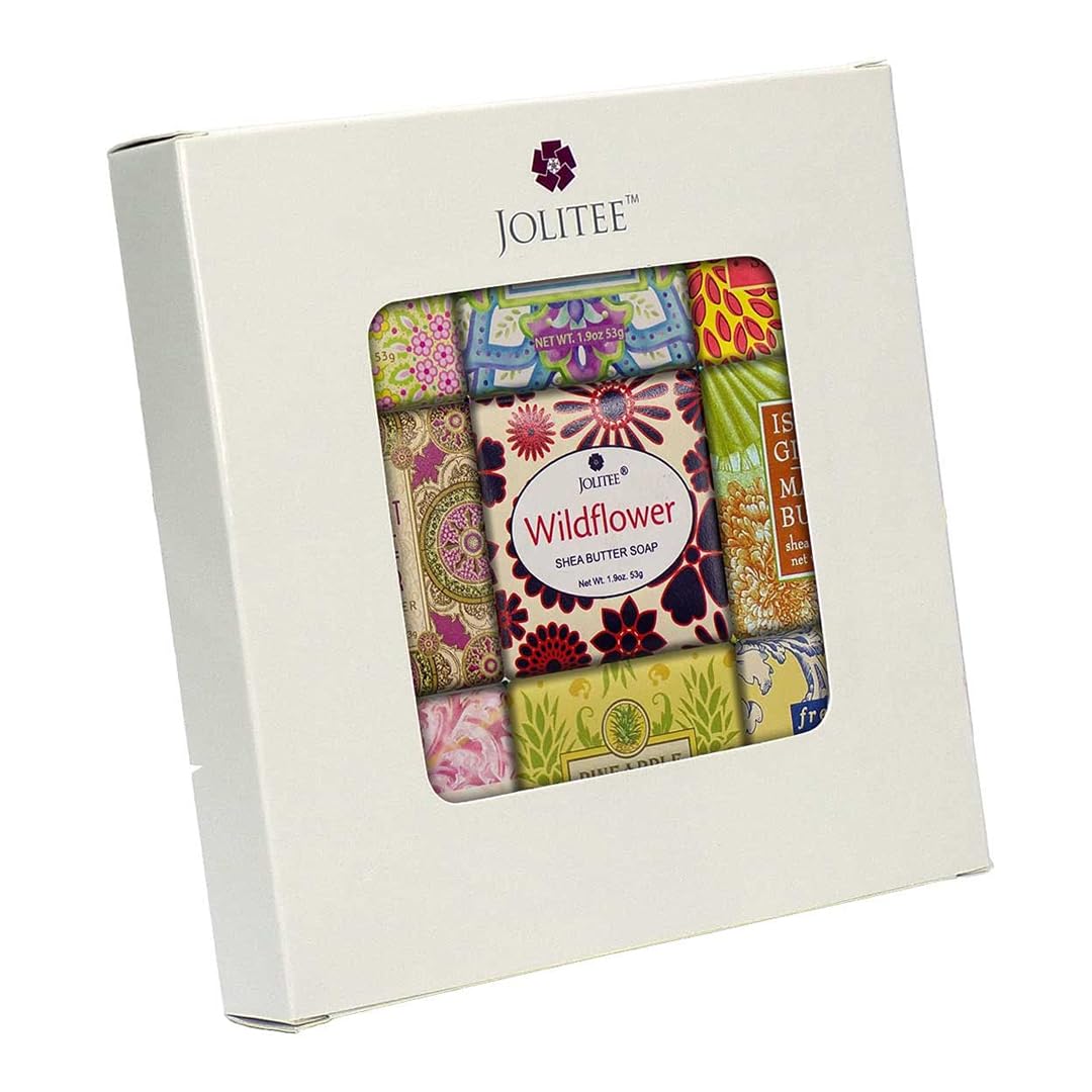 French Milled Botanical Soap Sampler Set of 9 - Individually Wrapped Vegetable-Based Mini Soaps with Essential Oils, Shea Butter, and Natural Extracts (Floral Favorites - White Box)